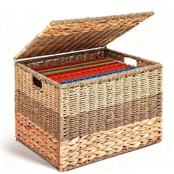 Extra Large Decorative File Box Wicker Seagrass Basket Organizer Hanging Filing Cabinet With Lid
