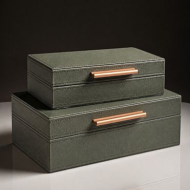 Decorative Storage Boxes PU Leather Keepsake Memory Boxes w/ Lids Saving Space Metal Handles