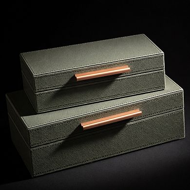 Decorative Storage Boxes PU Leather Keepsake Memory Boxes w/ Lids Saving Space Metal Handles