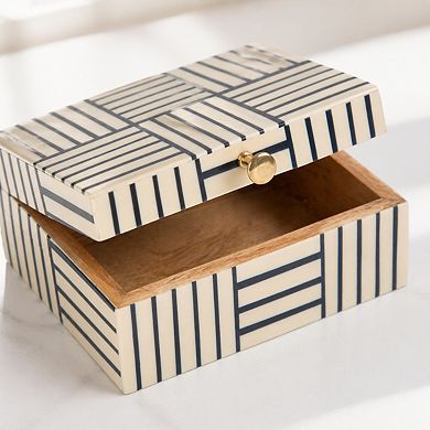Plastic Storage Box Striped Block Pattern Knob Jewelry Organizer