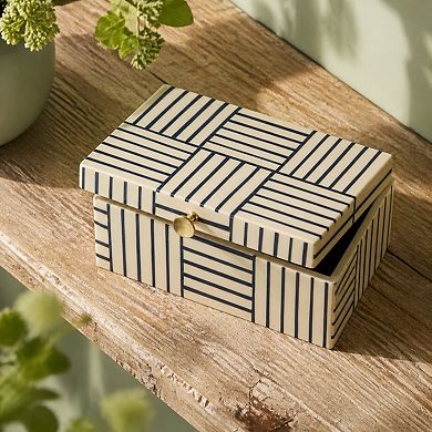 Plastic Storage Box Striped Block Pattern Knob Jewelry Organizer