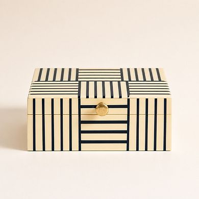 Plastic Storage Box Striped Block Pattern Knob Jewelry Organizer