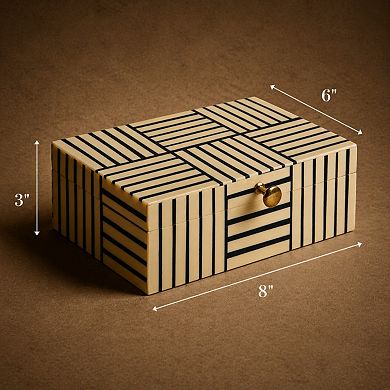 Plastic Storage Box Striped Block Pattern Knob Jewelry Organizer