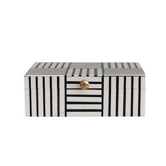 Plastic Storage Box Striped Block Pattern Knob Jewelry Organizer