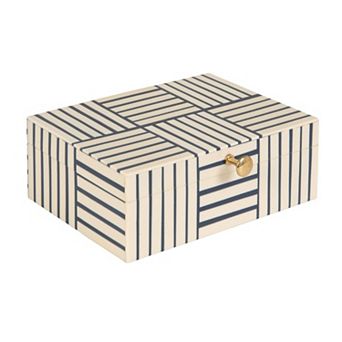 Plastic Storage Box Striped Block Pattern Knob Jewelry Organizer