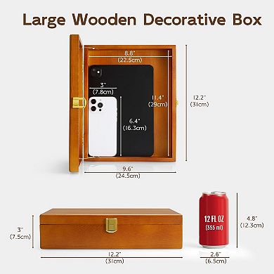 Acacia Wooden Decorative Box Hinged Lid Metal Lock Small Keepsake Organizer Gift