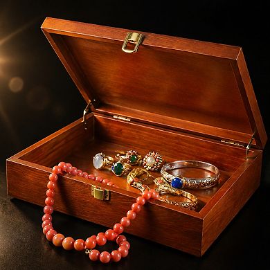 Acacia Wooden Decorative Box Hinged Lid Metal Lock Small Keepsake Organizer Gift