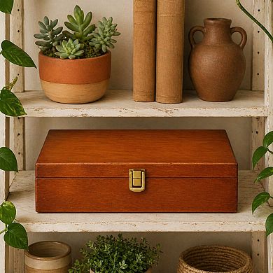 Acacia Wooden Decorative Box Hinged Lid Metal Lock Small Keepsake Organizer Gift