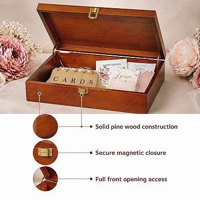 Acacia Wooden Decorative Box Hinged Lid Metal Lock Small Keepsake Organizer Gift