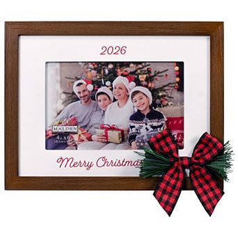 Malden 2026 Merry Christmas 4x6 Frame with Plaid Bow and Pine Design