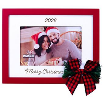 Malden 2026 Merry Christmas 4x6 Frame with Plaid Bow and Pine Design