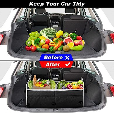Car Trunk Organizer Cooler Bag 2 Compartment Collapsible Storage SUV