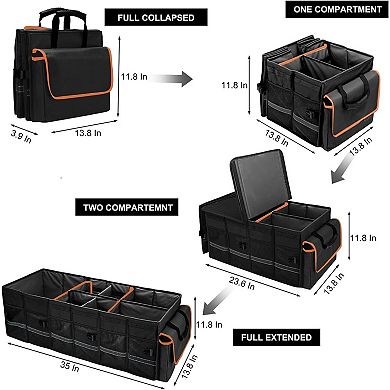 Car Trunk Organizer With Lid Removable Leakproof Cooler 6 Dividers Collapsible SUV Storage