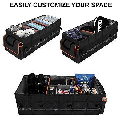 Car Trunk Organizer With Lid Removable Leakproof Cooler 6 Dividers Collapsible SUV Storage