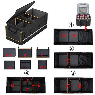 Car Trunk Organizer With Lid Removable Leakproof Cooler 6 Dividers Collapsible SUV Storage