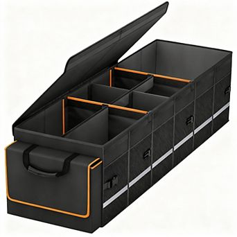 Car Trunk Organizer With Lid Removable Leakproof Cooler 6 Dividers Collapsible SUV Storage