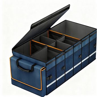 Car Trunk Organizer With Lid Removable Leakproof Cooler 6 Dividers Collapsible SUV Storage