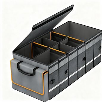 Car Trunk Organizer With Lid Removable Leakproof Cooler 6 Dividers Collapsible SUV Storage