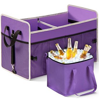 Car Trunk Organizer Cooler Bag 2 Compartment Collapsible Storage SUV