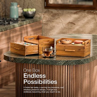 Wooden Tea Box Organizer with Drawer 8 Compartments 100 Tea Bags Storage