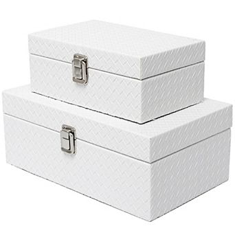 Set of 2 Faux Leather Decorative Storage Organizer Boxes with Lids