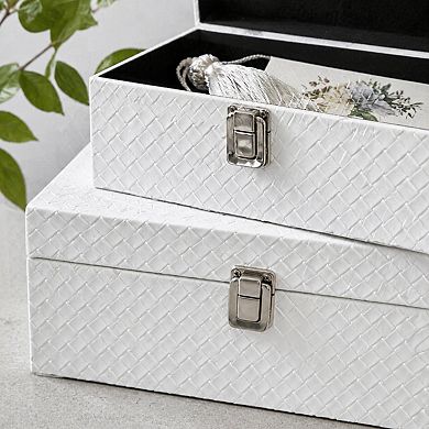 Set of 2 Faux Leather Decorative Storage Organizer Boxes with Lids