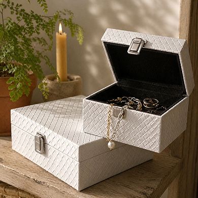 Set of 2 Faux Leather Decorative Storage Organizer Boxes with Lids