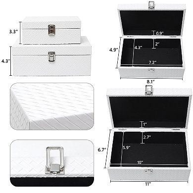 Set of 2 Faux Leather Decorative Storage Organizer Boxes with Lids