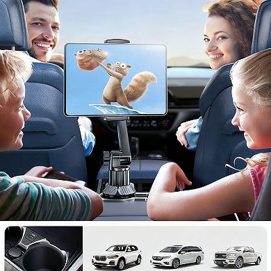 Car Cup Holder Tablet Mount 15" Height Adjustable Device Travel Accessory