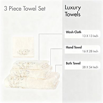 3-Piece Plush Cotton Bath Towel Set Decorative Bathroom Hand Washcloths