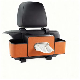 Backseat Car Organizer 4-in-1 Tissue Box Cup Holders Phone Stand Hooks Storage