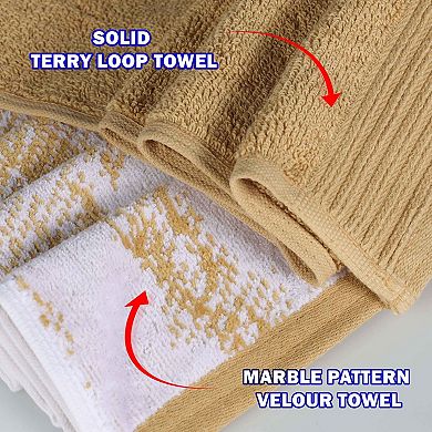 SUPERIOR Marble & Solid Jacquard 6-Piece Cotton Towel Set