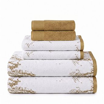 SUPERIOR Marble & Solid Jacquard 6 pc Cotton Towel Set
