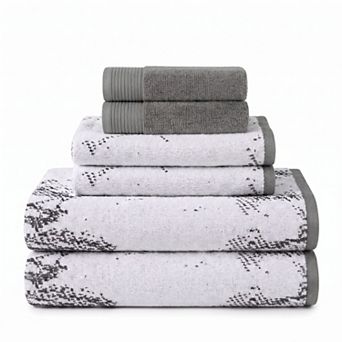 SUPERIOR Marble & Solid Jacquard 6 pc Cotton Towel Set
