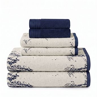 SUPERIOR Marble & Solid Jacquard 6 pc Cotton Towel Set
