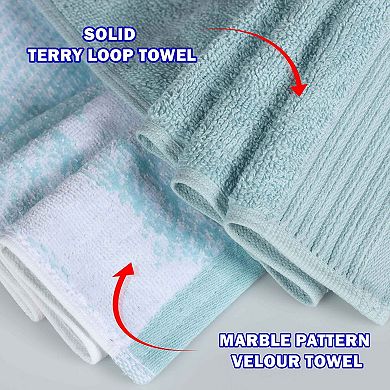 SUPERIOR Marble & Solid Jacquard 3-Piece Cotton Towel Set