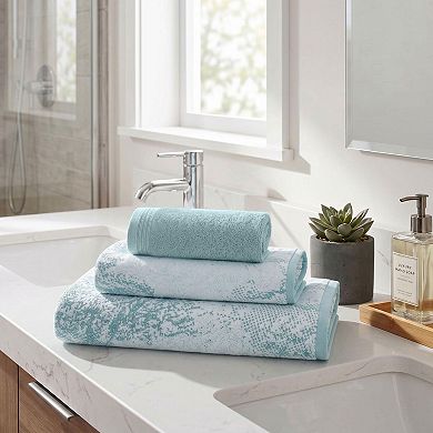 SUPERIOR Marble & Solid Jacquard 3-Piece Cotton Towel Set