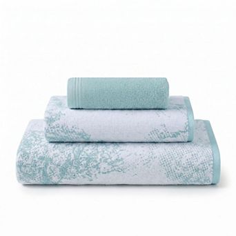 SUPERIOR Marble & Solid Jacquard 3 pc Cotton Towel Set
