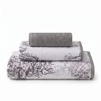 SUPERIOR Marble & Solid Jacquard 3 pc Cotton Towel Set