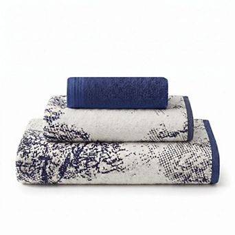 SUPERIOR Marble & Solid Jacquard 3 pc Cotton Towel Set