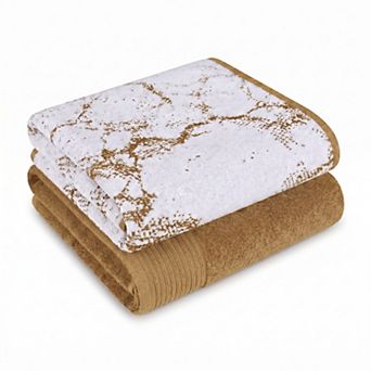 SUPERIOR Marble Design Absorbent Oversized Towel Set of 2