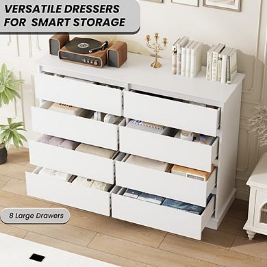 8 Drawer Dresser for Bedroom with Wide Top, Large Double Chest for Closet