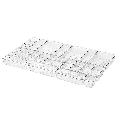 25 Piece Clear Plastic Drawer Organizers Set