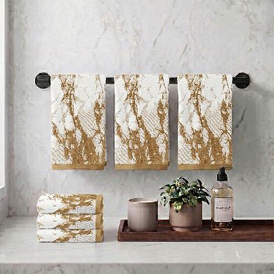 SUPERIOR Marble & Solid Jacquard 6-Piece Cotton Hand Towel Set