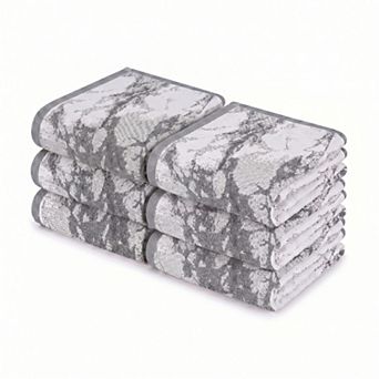 SUPERIOR Marble & Solid Jacquard 6 pc Cotton Hand Towel Set