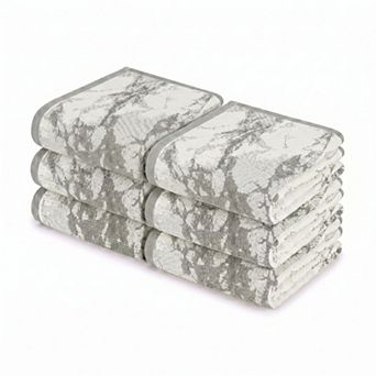 SUPERIOR Marble & Solid Jacquard 6 pc Cotton Hand Towel Set