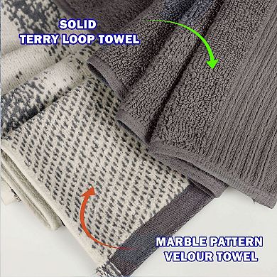 SUPERIOR Marble & Solid Jacquard 4-Piece Cotton Towel Set