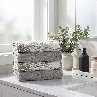 SUPERIOR Marble & Solid Jacquard 4-Piece Cotton Towel Set