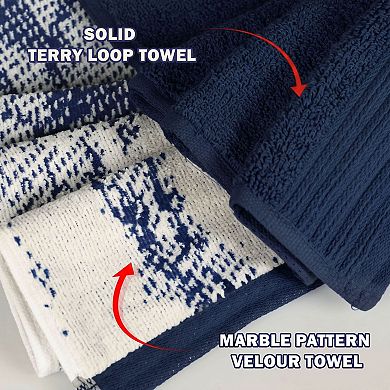SUPERIOR Marble & Solid Jacquard 8-Piece Cotton Towel Set