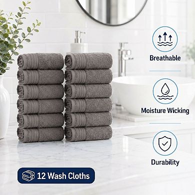 SUPERIOR Solid Jacquard 12-Piece Cotton Washcloth Set